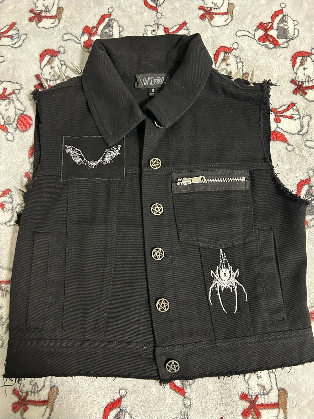 Black Studded Gothic Vest with Pentagram Buttons